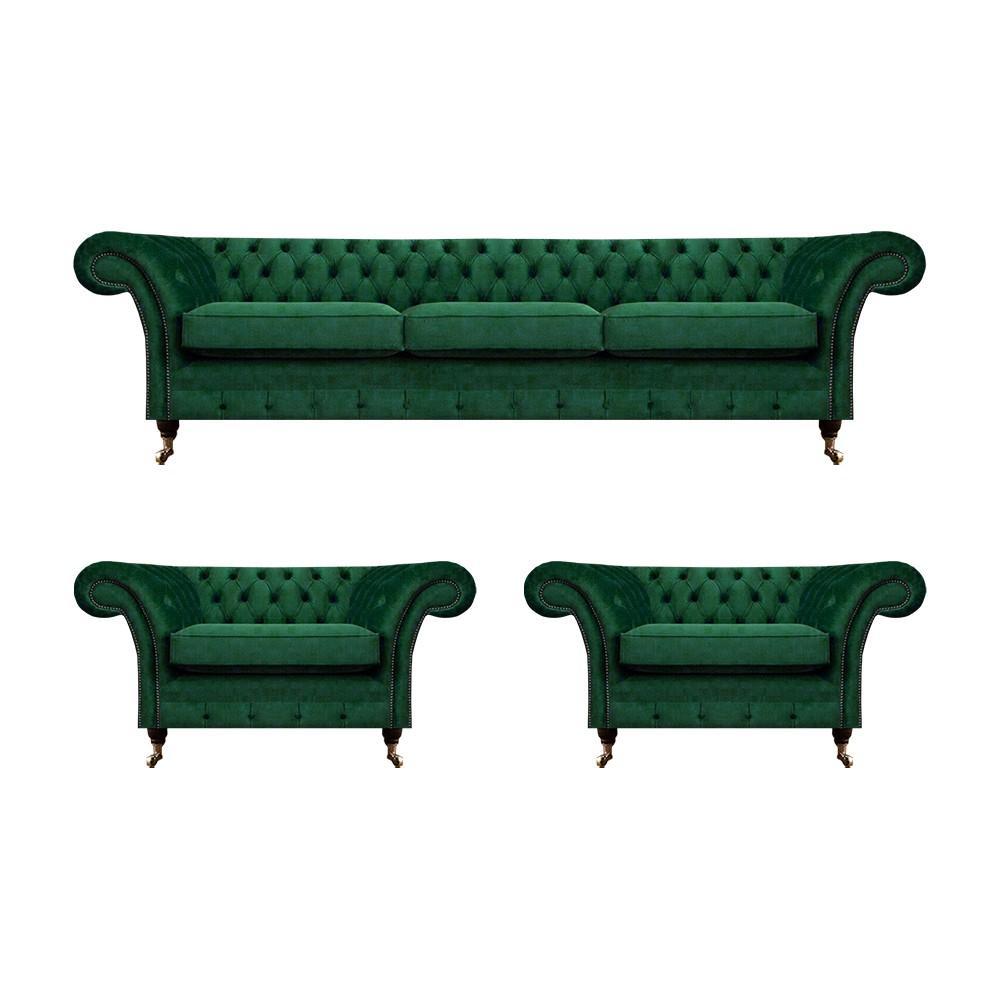 Grün Möbel Wohnzimmer Polstermöbel Chesterfield Set 3tlg 3+1+1 Einrichtung