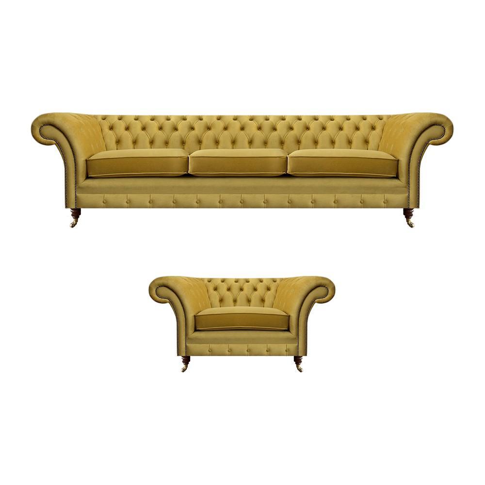 Wohnzimmer Set Sofa Couch Dreisitze 3+1 Sessel Sofagarnitur Chesterfield