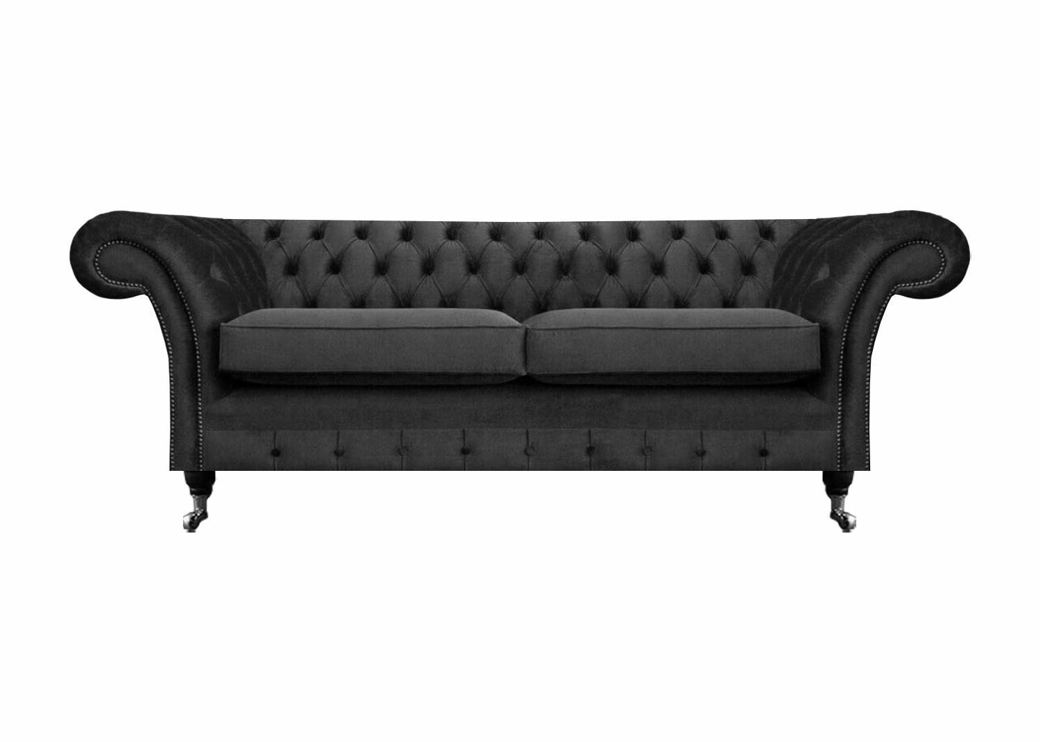 Luxus Schwarz Sofa Zweisitzer Textil Couch Wohnzimmer Einrichtung Chesterfield