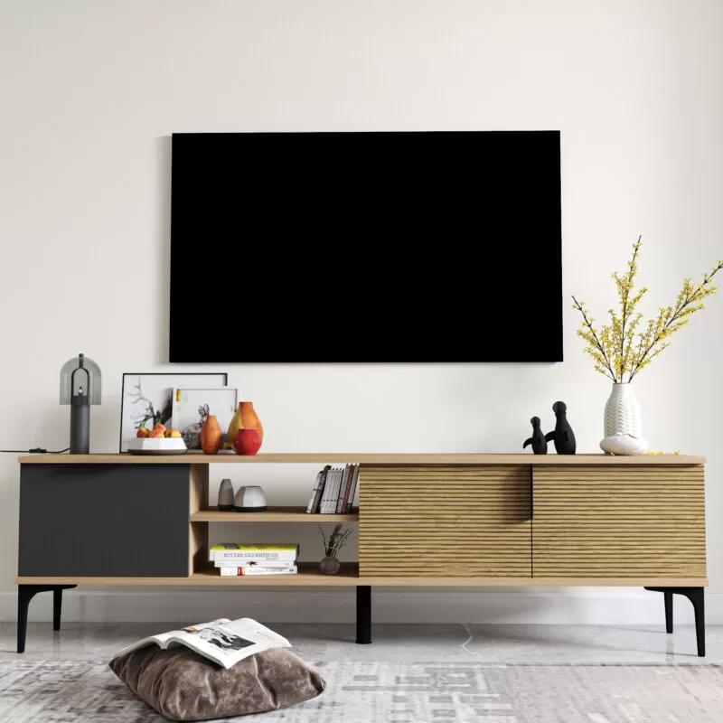 Braun-Grau RTV TV-Lowboard Schrank Modern Design Rechteckig Form Wohnzimmer