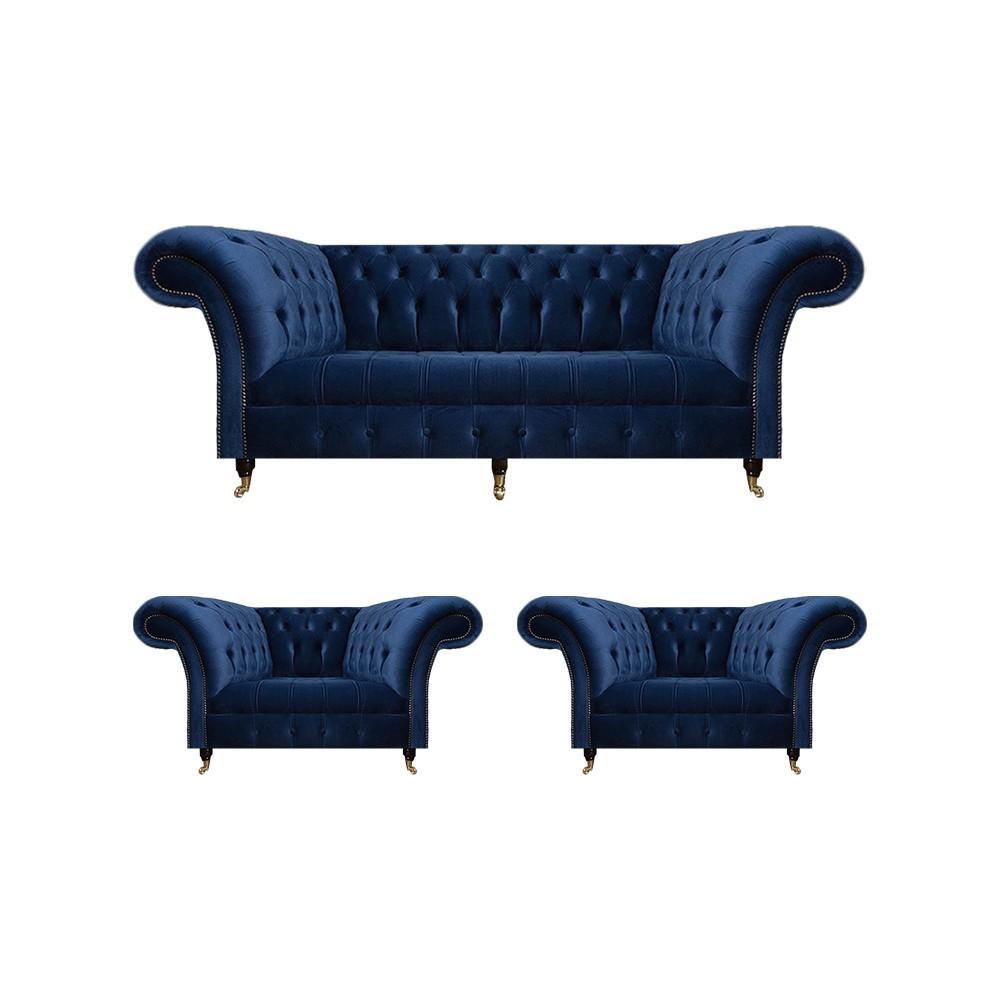 Chesterfield Luxus Einrichtung 2x Sessel Dreisitzer Sofa Couch Wohnzimmer 3+1+1