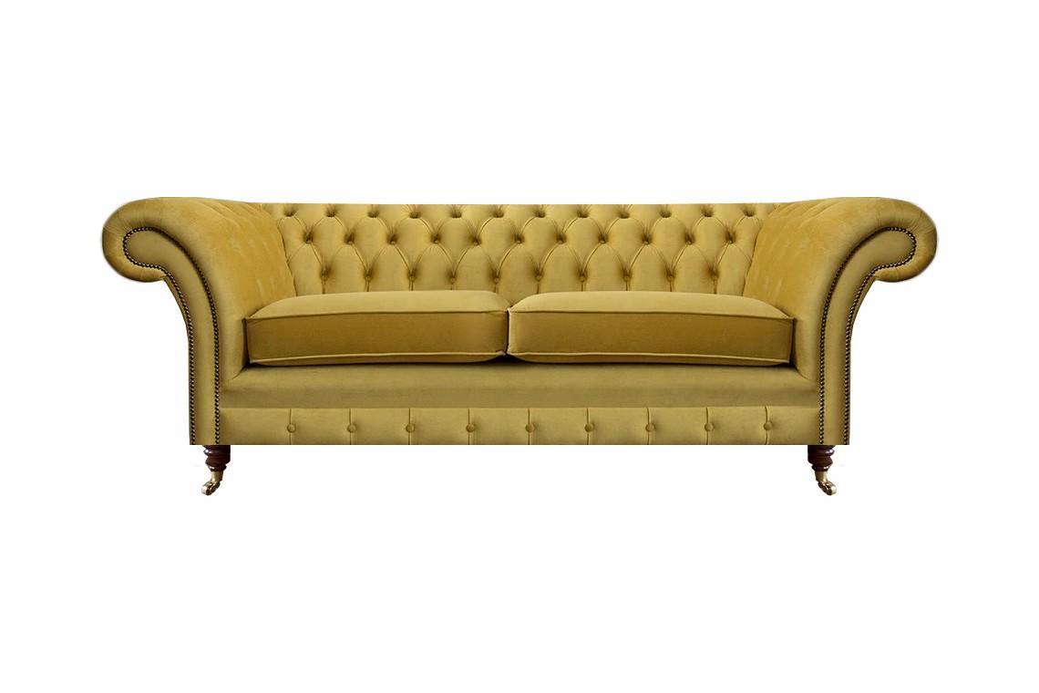 Sofa Couch Zweisitzer Luxus Einrichtung Gelb Chesterfield Wohnzimmer