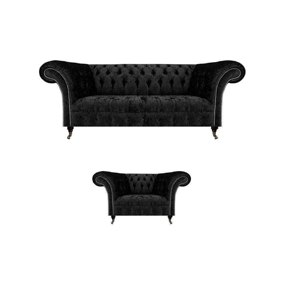 Schwarz Komplett Chesterfield Polstersitz Einrichtung Luxus Wohnzimmer