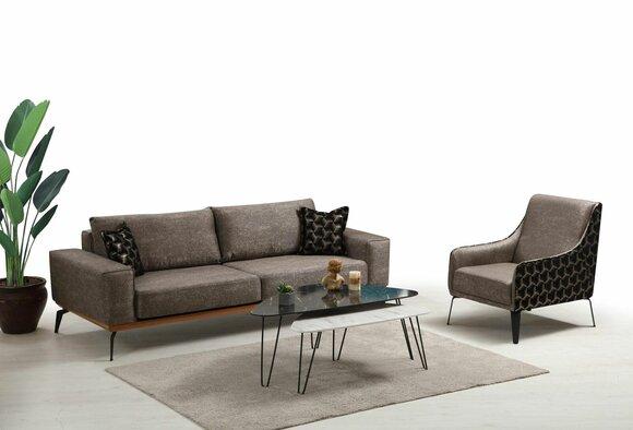 Sofagarnitur Dreisitzer Sessel Stoffsofa Polstersofa Grau Couch Sofa