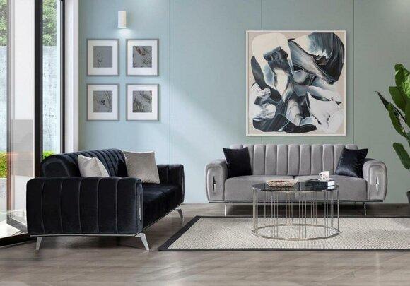 Komplette Edelstahl Dreisitzer Moderne Stoffsofas Polstercouchen 2tlg
