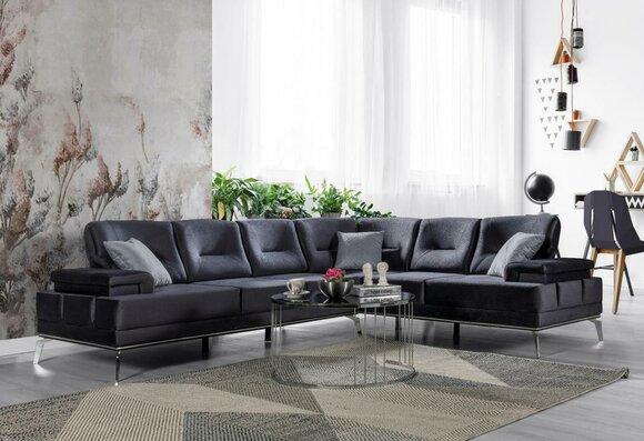 Graue Polstercouch Designer Edelstahl Ecksofa Moderne Wohnzimmer Möbel