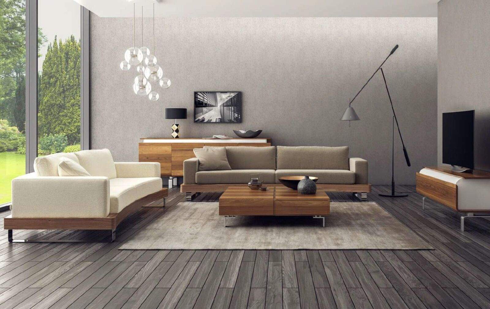 Dreisitzer Couchtisch Wohnzimmermöbel Holzgestell Textil Sofas Holztisch