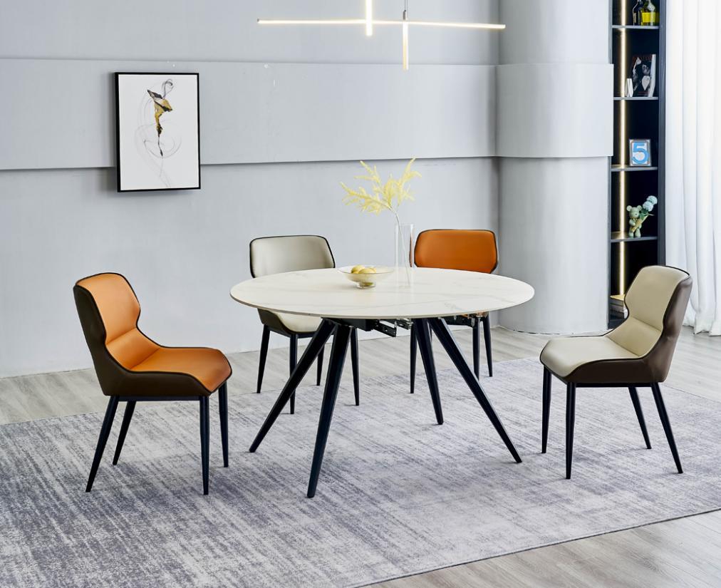 Beiger Runder Esstisch Rundtisch 4x Polsterstühle Designer Esszimmer