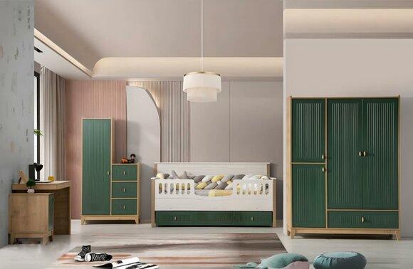 Stilvoll Kinderzimmer Set Besteht aus Bett 2х Kleiderschrank Schreibtisch