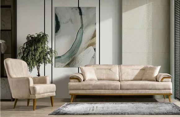 Beige Wohnzimmer Sitzgarnitur Designer Sofagarnitur Polster 3+1 Sitzer