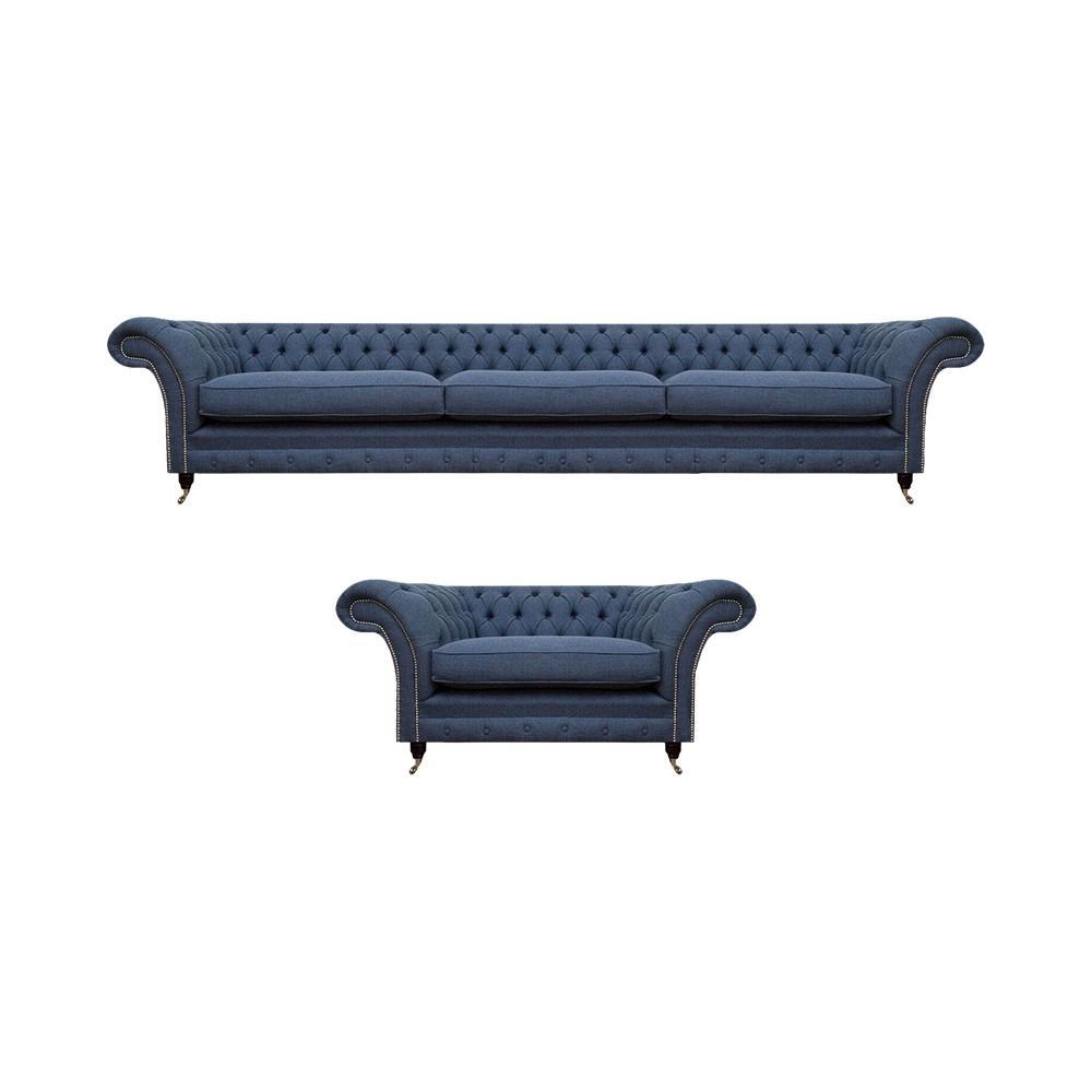 Modern Design Möbel Wohnzimmer Set 2tlg Dreisitze Sofa mit Sessel Chesterfield