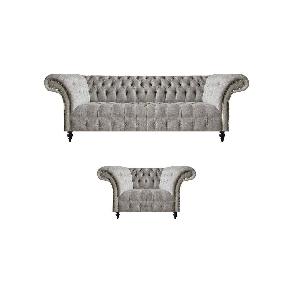 Sitzmöbel Grau Sofa Komplett Sofa Couch Dreisitze Luxus Sessel Chesterfield