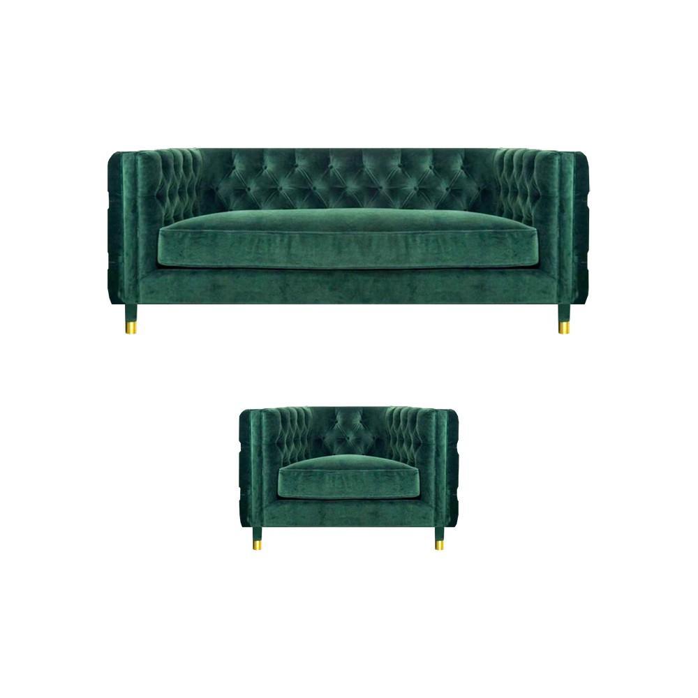 Modern Grün Design Sofa Couch Dreisitze Stoff Sessel Sofagarnitur Chesterfield