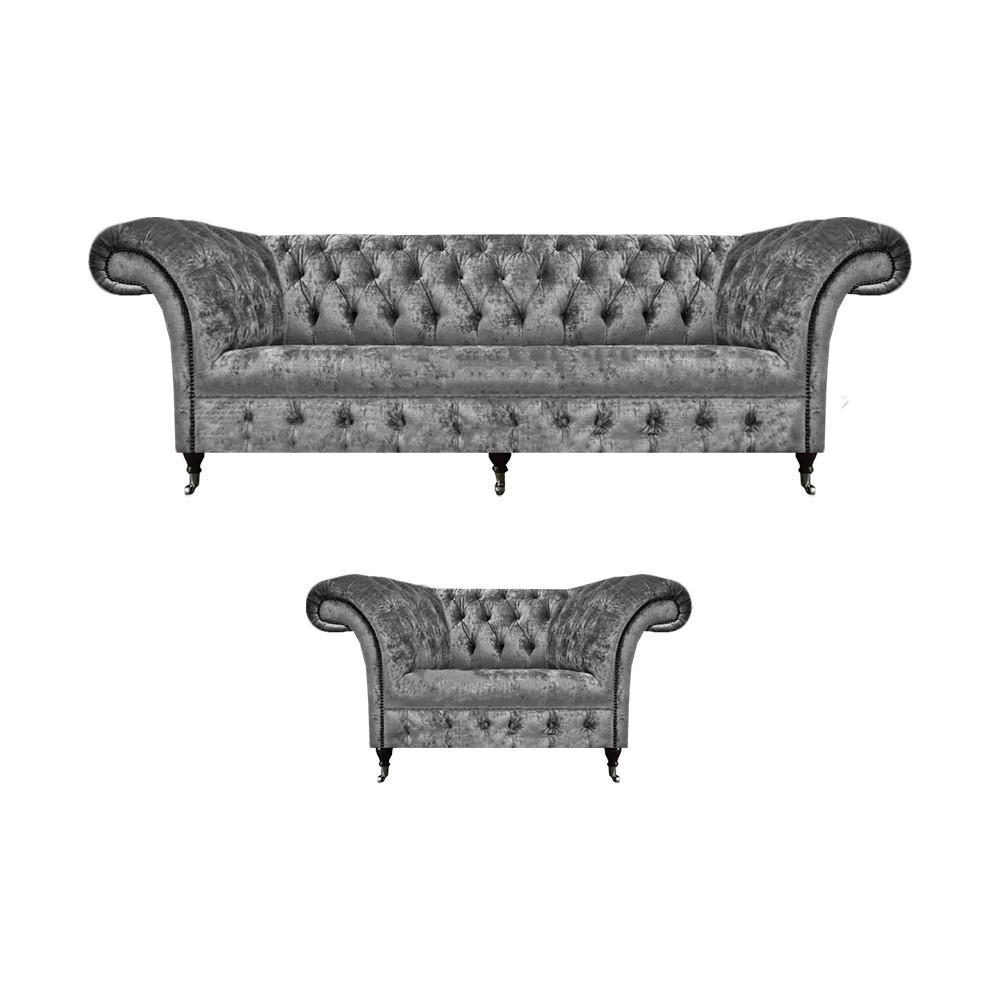 Chesterfield Grau Sofa Dreisitze Couch Wohnzimmer Sessel Polstermöbel
