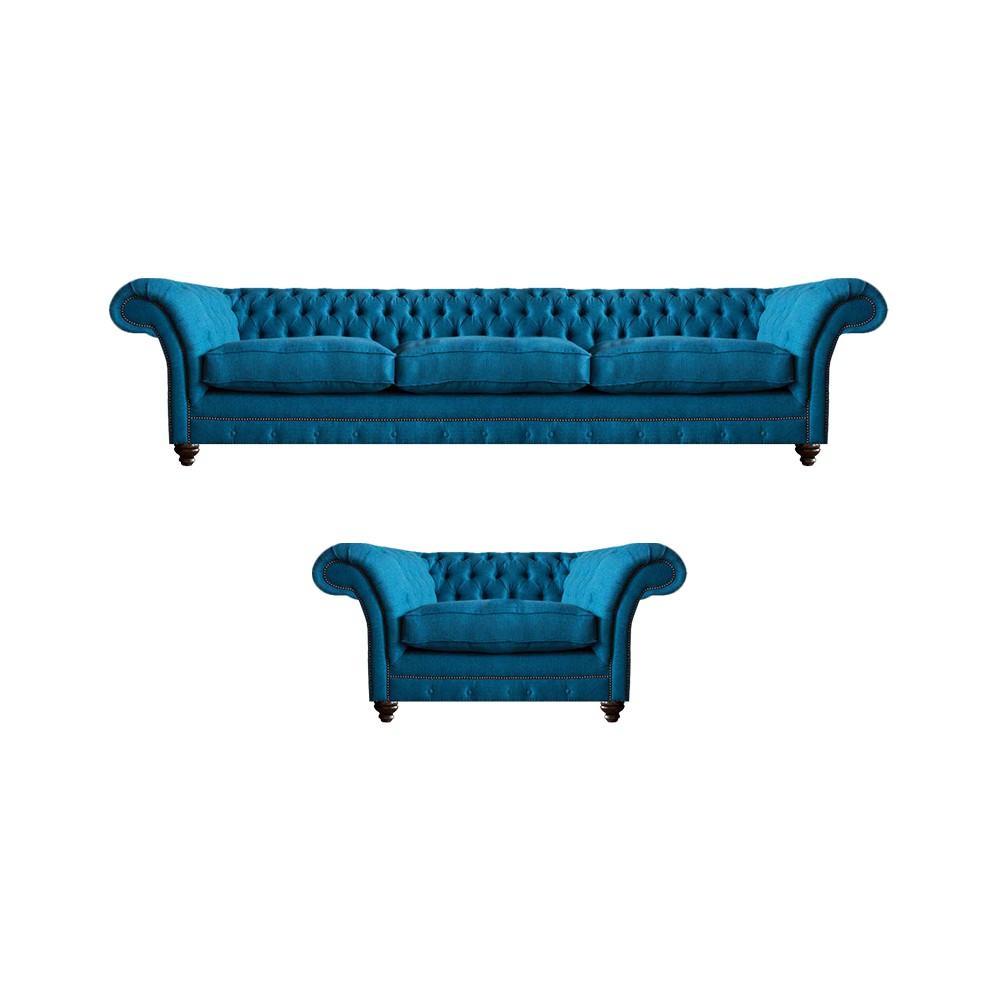 Blau Sofa Dreisitze Polstermöbel Couch Textil Sessel Chesterfield Einrichtung