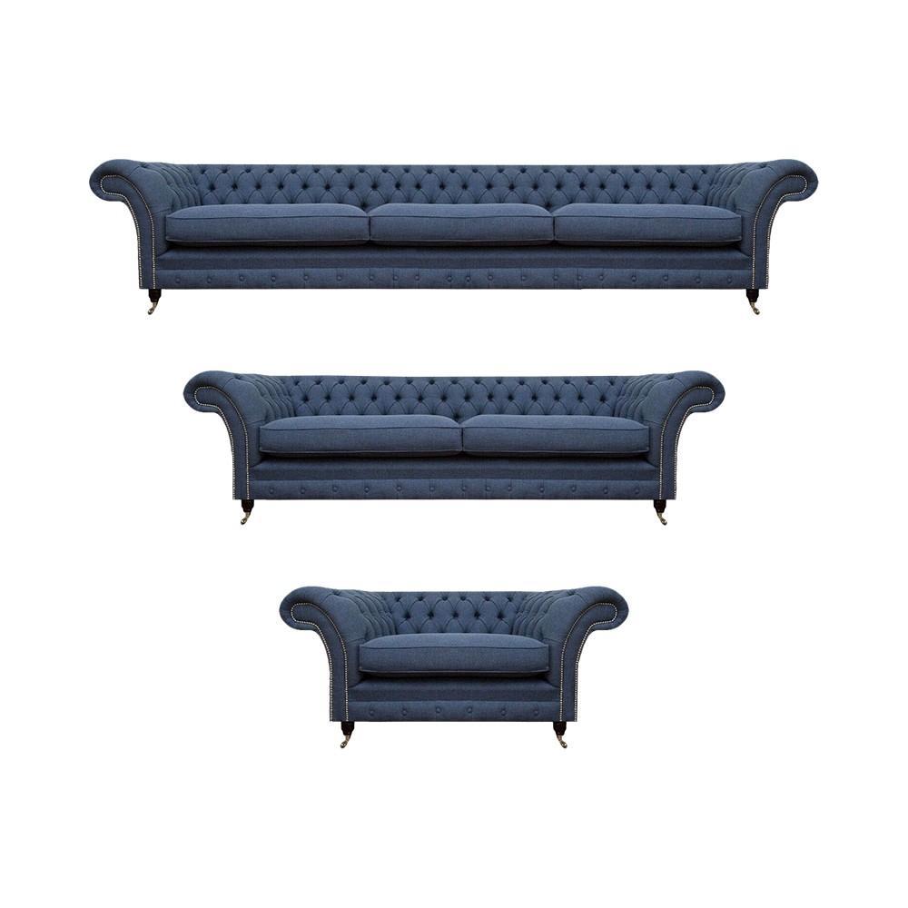 Blau Komplett Wohnzimmer Sofagarnitur Design Modern Einrichtung Chesterfield