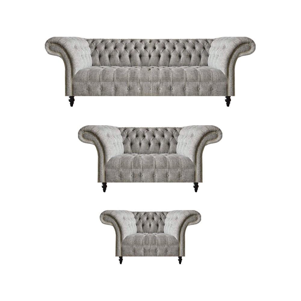 Komplett Sofa Set 3tlg Chesterfield Sitzmöbel Textil Stoff Sessel Wohnzimmer