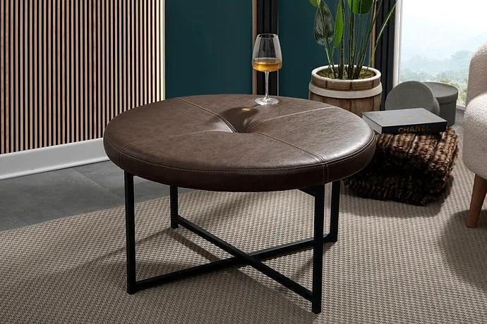 Couchtisch hochwertige Ledertischplatte Metallbeine Wohnzimmermöbel Dunkelbraun