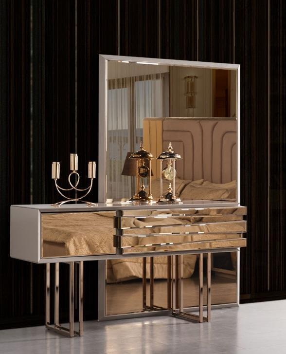 Schminktisch Konsolentisch Frisiertisch Frisierkommode Holz Beige Gold Sofort