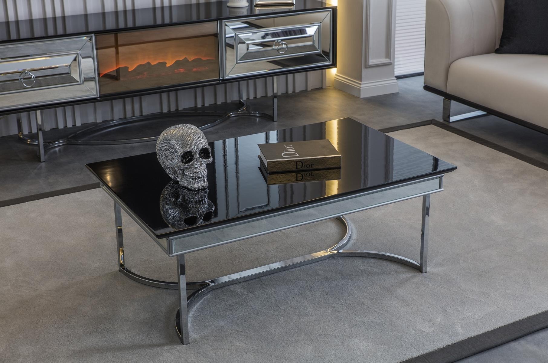 Schwarzer Wohnzimmer Couchtisch Designer Glastisch Luxuriöse Edle Möbel