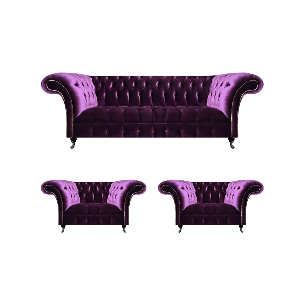 Edle Chesterfield Lila Garnitur Designer Sofas Wohnzimmer Couchen 3tlg
