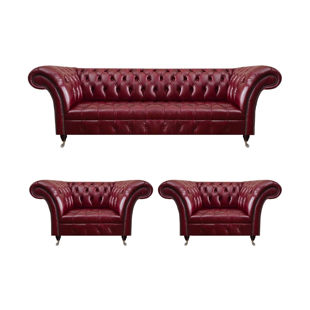 Rote Chesterfield Wohnzimmer Sofagarnitur Dreisitzer 2x Polstersessel