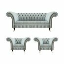 Hellgraue Wohnzimmer Chesterfield Garnitur Designer Sitzmöbel Sessel
