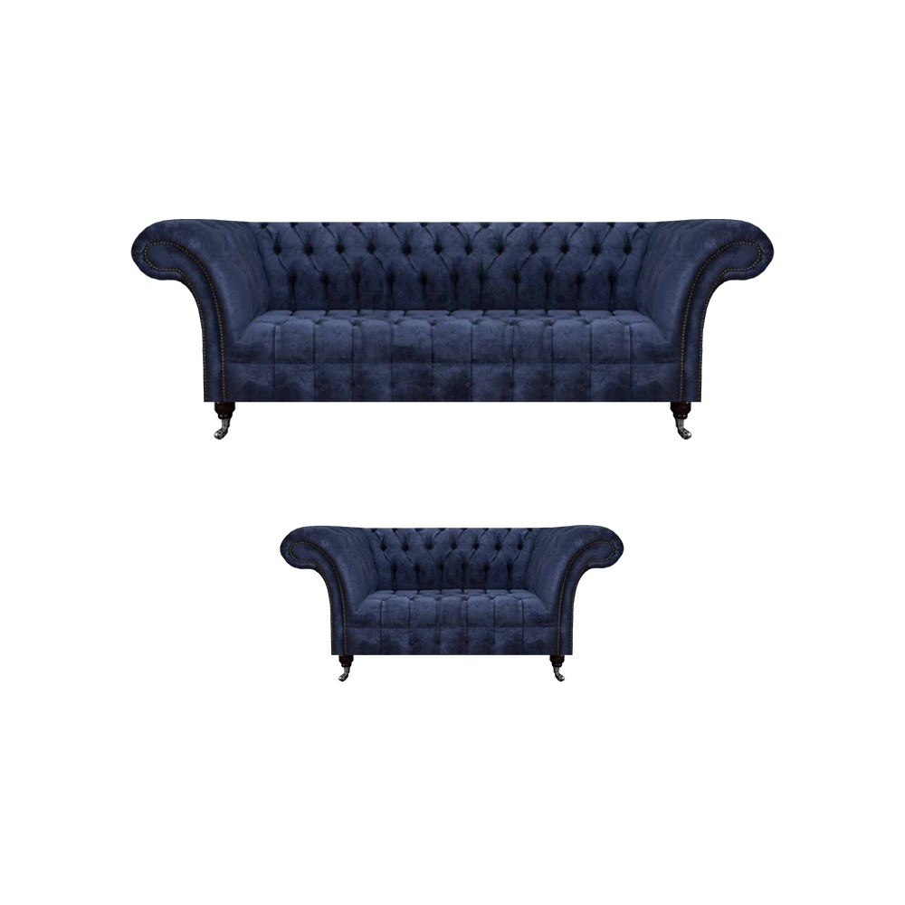 Dunkelblaue Chesterfield Textilgarnitur Designer Sofas Polster Couchen