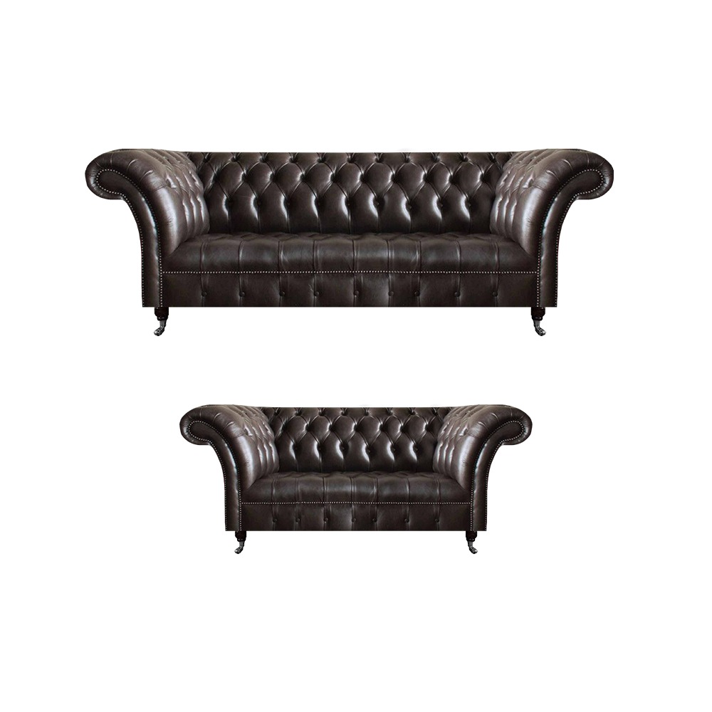 Dunkelbraune Chesterfield Ledersofas Moderner Dreisitzer 2-Sitzer Möbel