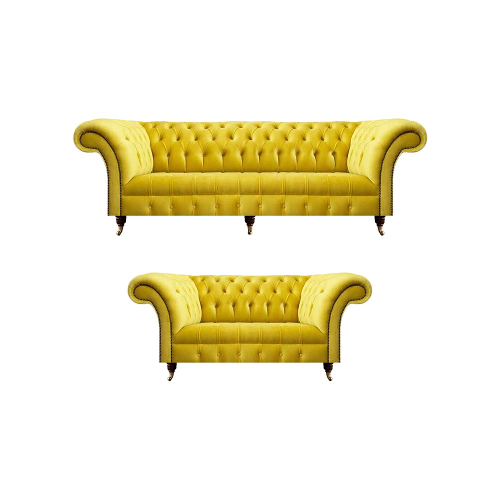 Gelbe Chesterfield Sofagarnitur Moderner Dreisitzer Polster 2-Sitzer