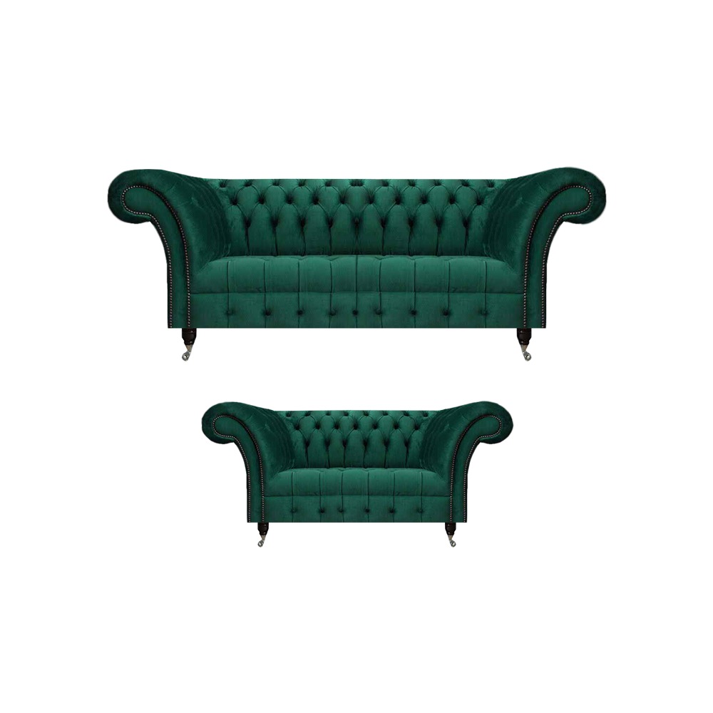 Dunkelgrüne Chesterfield Sofas Komplette Wohnzimmer Couch Garnitur 2tlg