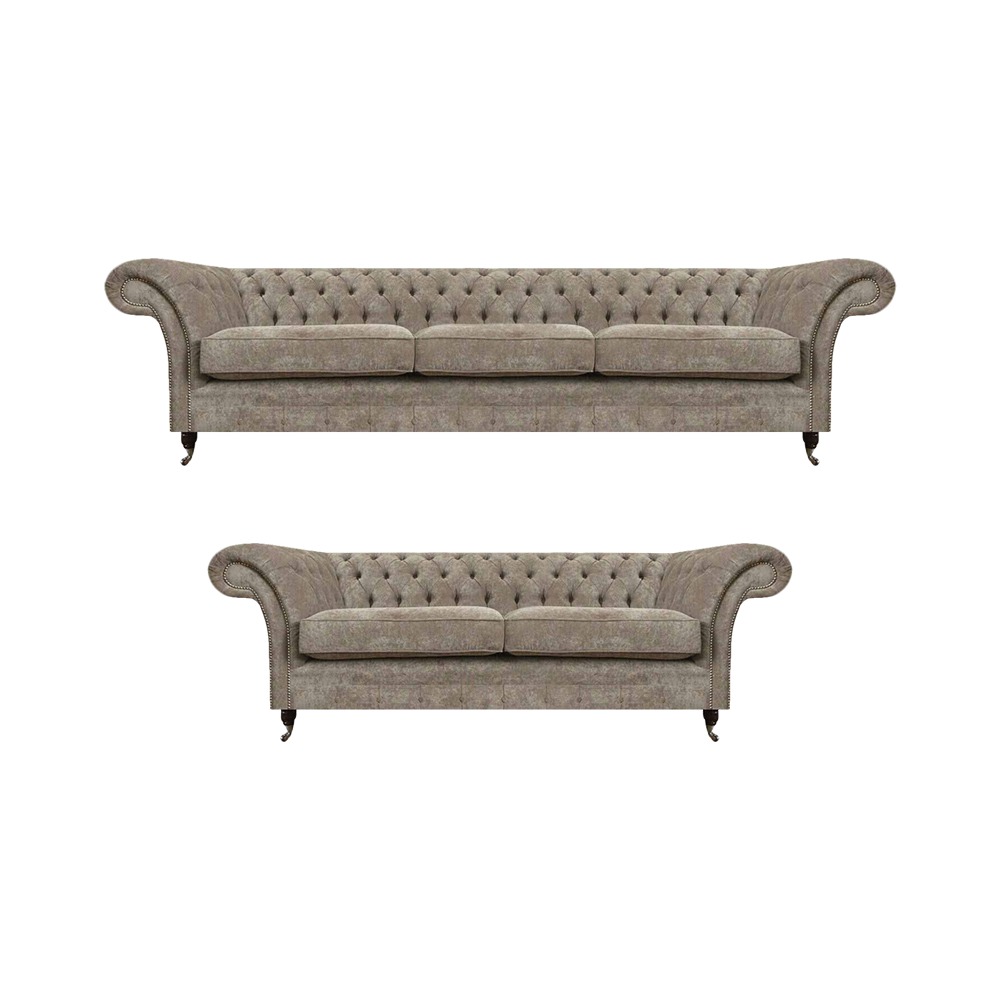 Chesterfield Hellgraue Sofagarnitur Wohnzimmer 3-Sitzer Luxus Zweisitzer