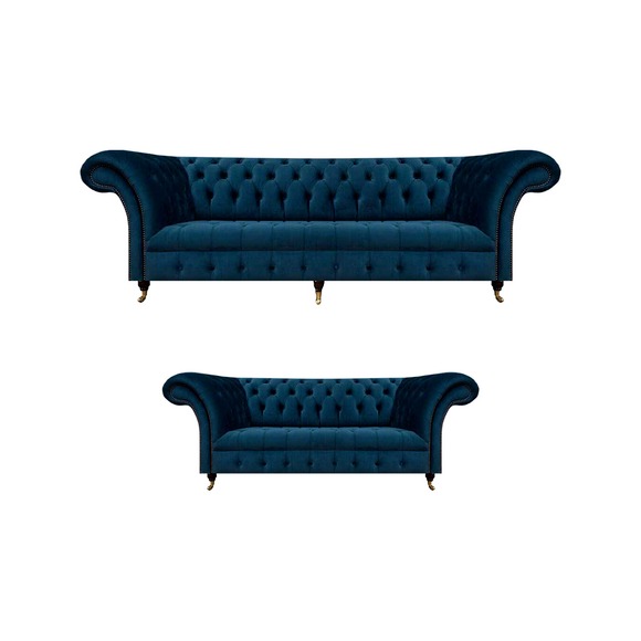 Chesterfield Polstermöbel Designer Blaue Wohnzimmer Couchen 2tlg Set