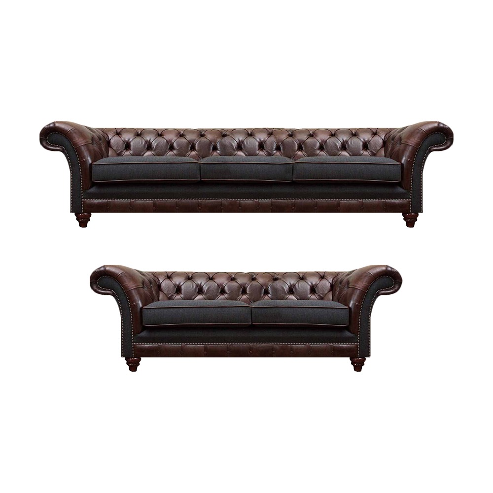 Chesterfield Braun-Graue Wohnzimmer Couchgarnitur Moderne Sofas 2tlg