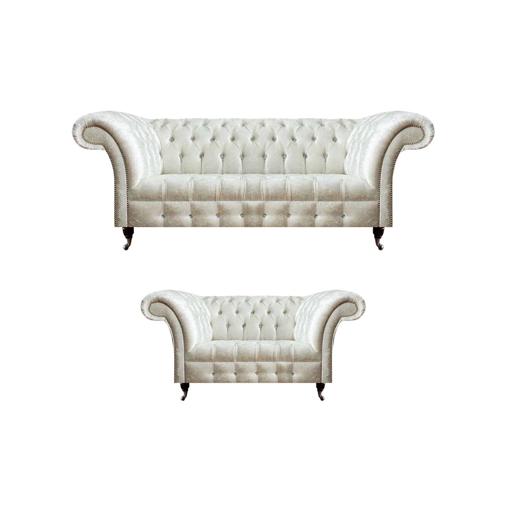 Komplette Weiße Chesterfield Sofagarnitur Moderner 3-Sitzer Luxus 2-er