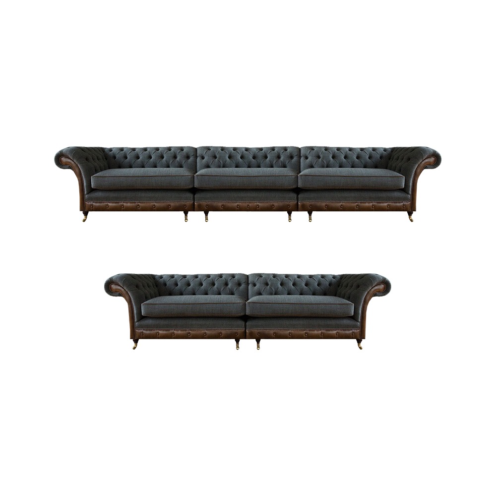 Dunkelgraue Chesterfield Wohnzimmer Sitzgarnitur 2x Sofas Polstermöbel