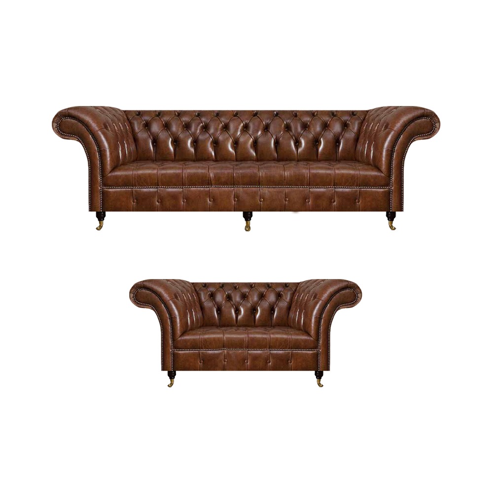 Chesterfield Braune Ledersofas Designer Garnitur Komplette Einrichtung
