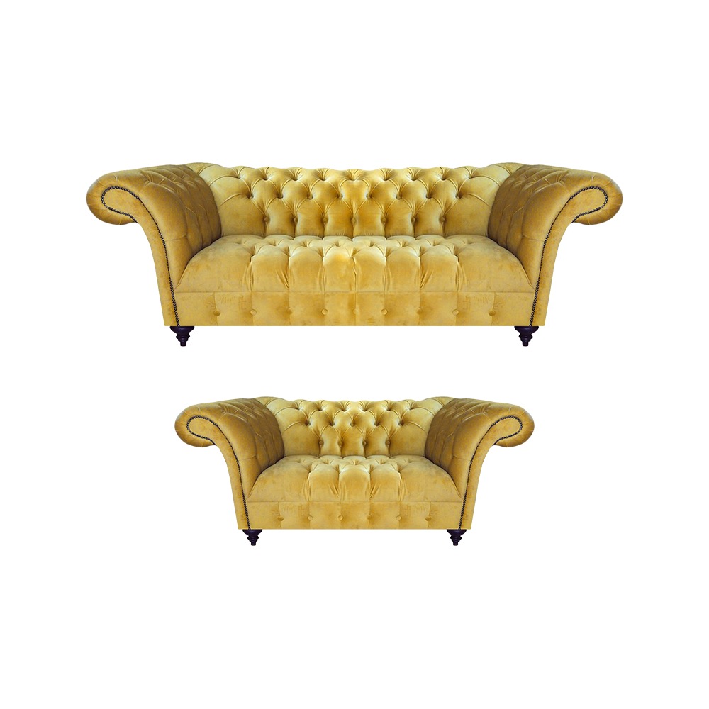 Chesterfield Gelbe Sitzmöbel Moderne Couchen 2tlg Edles Polstersofa Set