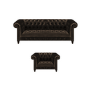 Braune Chesterfield Polster Garnitur Designer 3-Sitzer Textil Sessel 2tlg