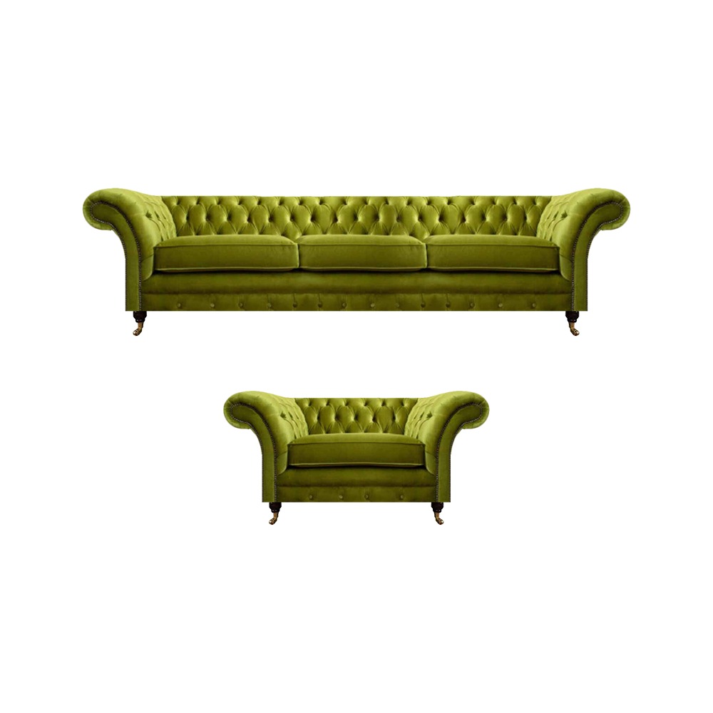 Olivengrünes Chesterfield Stoffsofa Luxuriöser Wohnzimmer Textil Sessel