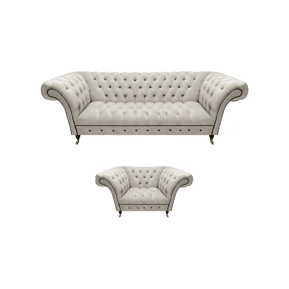 Designer Weiße Chesterfield Stoffgarnitur Moderne Sitzmöbel Luxus Set