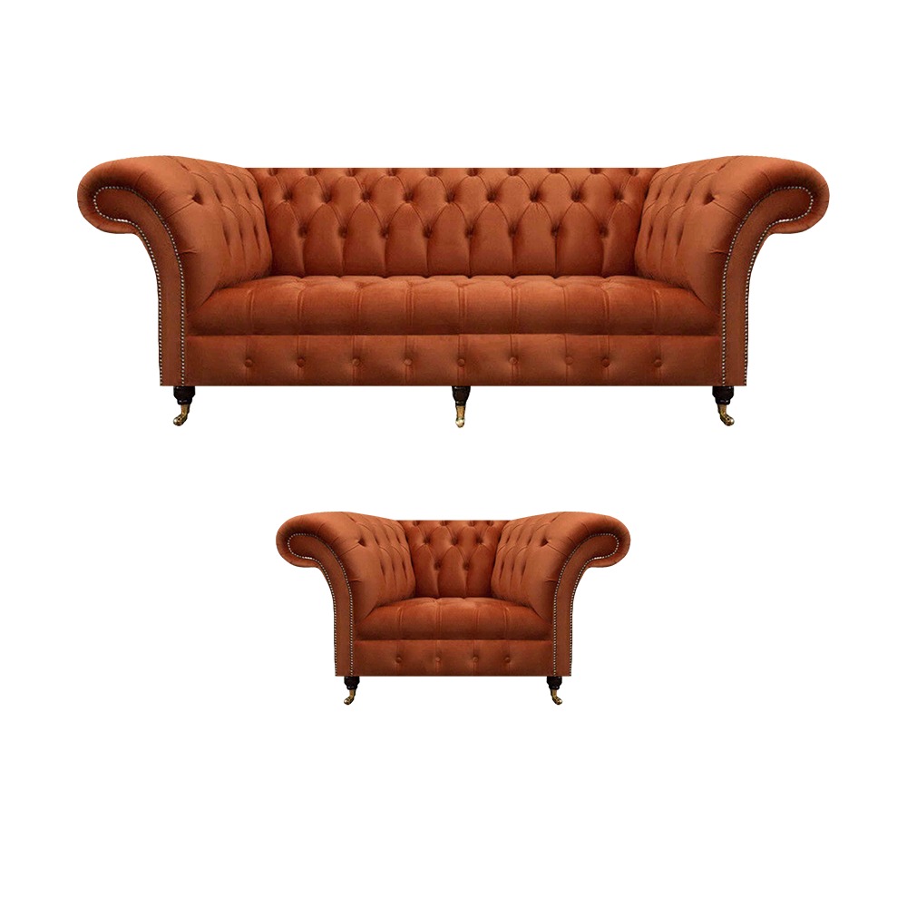 Wohnzimmer Brauner Chesterfield Sessel Moderner Dreisitzer Edle Garnitur
