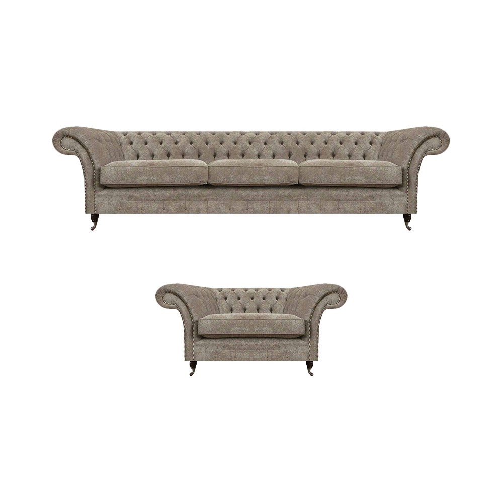 Luxuriöse Graue Chesterfield Sitzcouchen Moderner Textil Sessel 2tlg Set