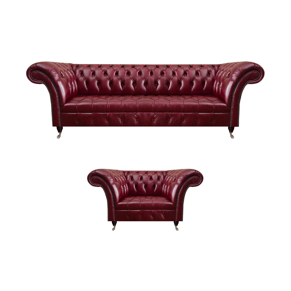 Wohnzimmer Rotes Chesterfield Set Luxus Dreisitzer Couch Polstersessel