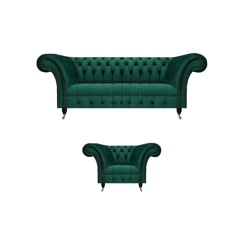 Komplett Grüne Chesterfield Couchgarnitur Designer Sessel Dreisitzer