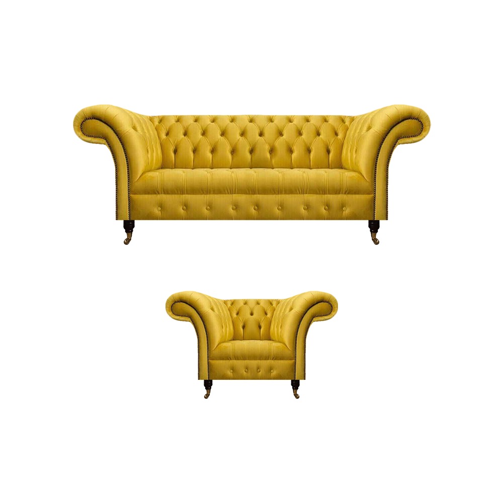 Designer Gelbe Chesterfield Sitzmöbel Moderner Dreisitzer Edler Sessel
