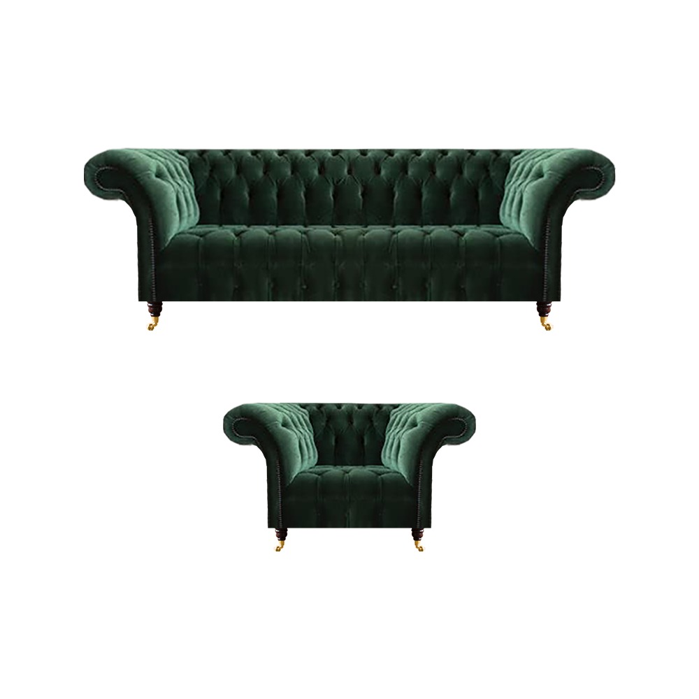Klassisch Grüne Chesterfield SItzgarnitur Komplette Couchen Sessel 2tlg