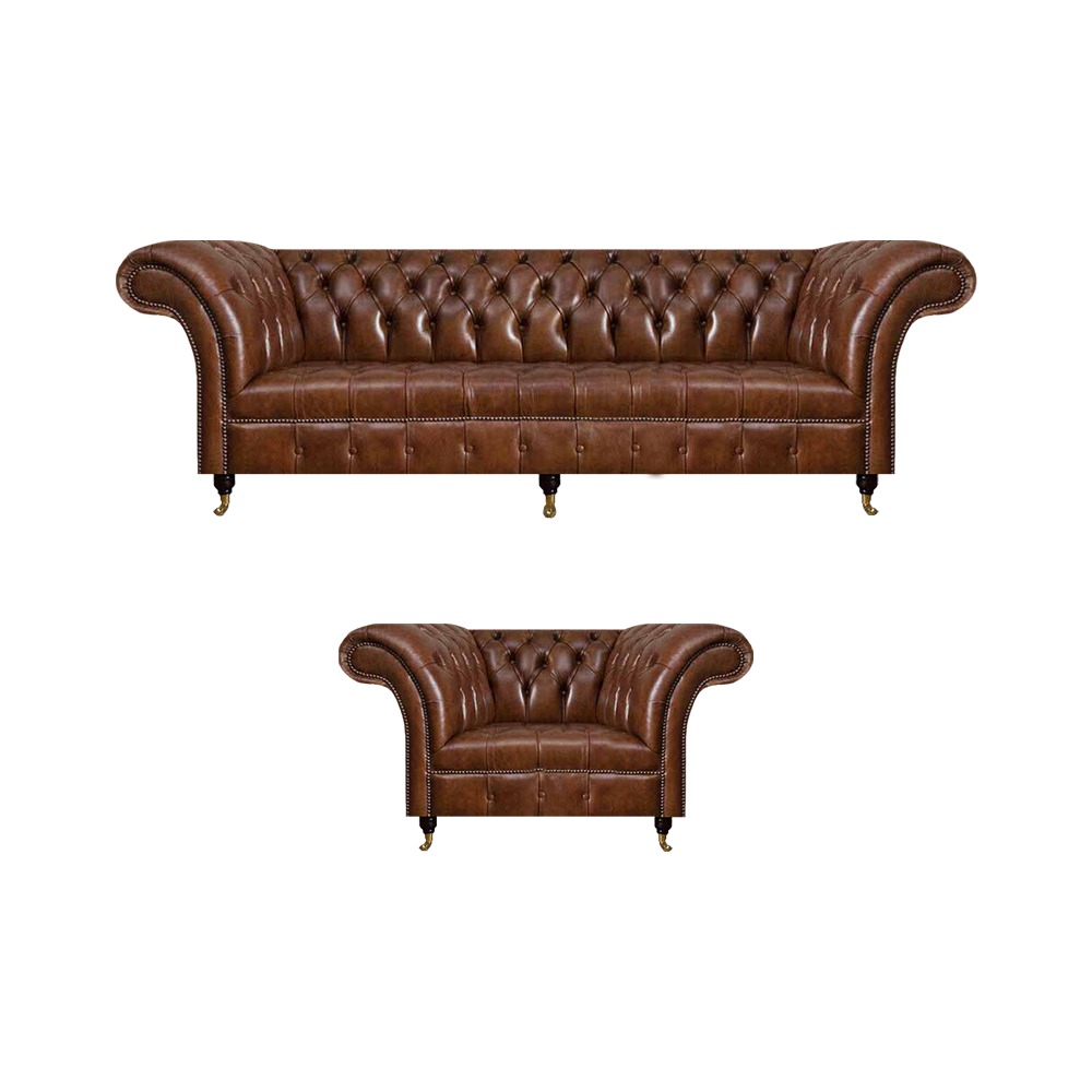 Braune Ledersofas Chesterfield Ledersessel Wohnzimmer Couchen Möbel 2tlg