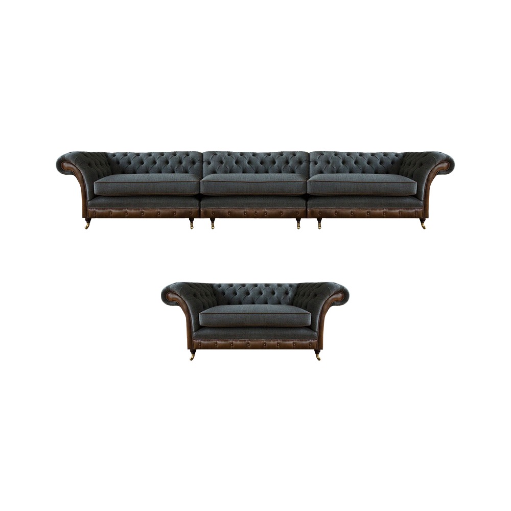 Wohnzimmer Graue Chesterfield Stoffgarnitur Textil 3-Sitzer Einsitzer