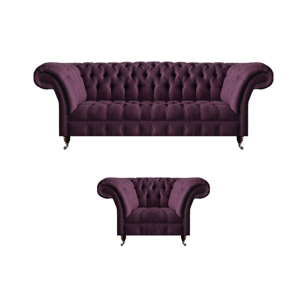 Perfekte Chesterfield Designer Möbel Luxus Lila Dreisitzer Einsitzer